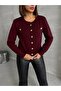 Women's Stylish Button Detailed Buttoned Cardigan - Burgundy - 8