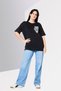 Women Crew Neck Short Sleeve Graphic Print T-Shirt, Black - 2