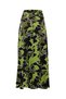 Women's Long Green Black Leaf Patterned Colorful Satin Skirt - 2