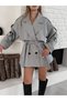 Women's Short Double-Breasted Belted Stylish and Modern Coat - 5