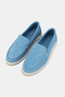Women's Blue Suede Khaki Natural Leather Loafer Shoes, Size 36-41 - 2