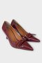 Women's Bow Buckle Pointed Toe Heeled Shoes Burgundy - 4