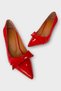 Women's Bow Buckle Pointed Toe Heeled Shoes Red - 3