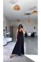 Black Strap Elastic Detailed Long Flowy Dress - 5