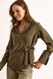 Women's Khaki Shirt Detailed Side Tie Woven Modal Blouse Blz-19003092 - 5