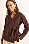 Women's Brown Shirt Detailed Side Tie Woven Modal Blouse Blz-19003092 - 2