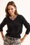 Women's Black V-Neck Beard Knitwear Sweater Kzk-19000978 - 5