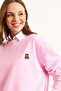Women's Pink Teddy Bear Embroidered Stitching Detailed Thick Sweatshirt Swt-19000731 - 6