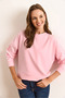 Women's Pink Modal Soft Textured Sweatshirt with Piping Detail Swt-19000732 - 3