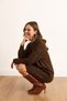 Women's Bitter Brown Sleeve Ribbed Front Braided Hair Knitwear Tunic Dress Elb-19002532 - 5