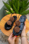 Coky Black Floral Detailed Straw Women's Sandals