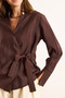 Women's Brown Shirt Detailed Side Tie Woven Modal Blouse Blz-19003092 - 5
