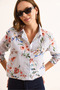 Women's White Navy Blue Striped Jungle Cotton Shirt Gml-19001389 - 7