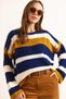 Women's Navy Blue Crew Neck Thessaloniki Knitted Striped Sweater Kzk-19000976
