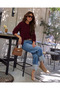 Women's Hair Braid Patterned Combination Blouse and Buttoned Cardigan Double Set Burgundy - 4