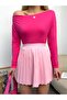 Women's Fuchsia Boat Neck Viscose Fabric Long Sleeve Blouse - 5