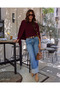 Women's Hair Braid Patterned Combination Blouse and Buttoned Cardigan Double Set Burgundy - 5