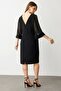 Tulle Beaded Midi Dress with Sleeves Black - 5