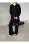 Women's Black Relaxed Fit Zippered Oversize Bottom and Top Double Knitwear Set - 4