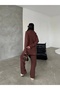 Women's Brown Relaxed Fit Zippered Oversize Bottom and Top Double Knitwear Set - 3