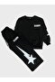 Girl's Cotton Black Star Patterned Long Sleeve Wide Leg Tracksuit Set - 2