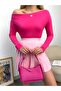 Women's Fuchsia Boat Neck Viscose Fabric Long Sleeve Blouse