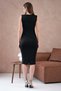 Women's Black Flexible Scuba Fabric Pencil Cut Midi Dress with Piping and Slit Detail 2387 - 3