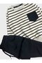 Boy's 100% Cotton Cream Color Black Striped Long Sleeve Tracksuit Set - 2