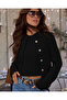 Women's Hair Braid Patterned Combination Blouse and Buttoned Cardigan Double Set Black