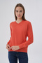 Women's Salmon 100% Organic Cotton V-Neck Knitwear Sweater Blouse Trıst-6102 - 2