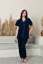 Women's 100% Cotton Piped High-Quality Shirt Collar Buttoned Short-Sleeve Plus Size Pajama Set
