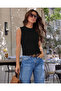 Women's Hair Braid Patterned Combination Blouse and Buttoned Cardigan Double Set Black - 7