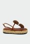 Coky Tan Floral Detailed Straw Women's Sandals
