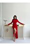 Red Drawstring Dress with Accessory Detail - 2