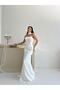White Shawl Collar Detailed Strapless Evening Dress - 3