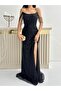 Black Beaded Strapless Evening Dress with Sleeve Detail - 5