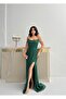 Emerald Beaded Embroidered Strapless Evening Dress with Sleeve Detail - 2