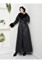 Women's Fur Detailed Zippered Long Lined Black Coat - 3