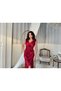 Burgundy V-Neck Draped Satin Evening Dress - 5