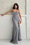 Gray Beaded Strapless Evening Dress with Sleeve Detail