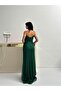 Emerald Beaded Embroidered Strapless Evening Dress with Sleeve Detail - 5