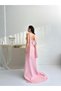 Powder Shawl Collar Detailed Strapless Evening Dress - 6