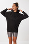 Hooded Oversize Seasonal Knitted Sweatshirt Len0029 Black - 3