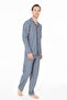 18993 Men's Navy Blue Long Sleeve Pajama Set with Front Button Detail - 3