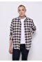 Regular Fit Shirt Neck Plaid Women's Beige Long Sleeve Shirt