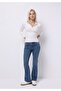 Slim Fit Polo Neck Plain Women's White Long Sleeve T-Shirt - 3