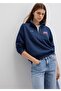 Logo Printed Half Zip Loose Fit (Relaxed Fit) Sweatshirt