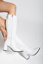 Women's White Zippered Knee High Heeled Boots - 2