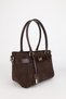 Women's Brown Suede Belt and Lock Charm Detail Zip-Closure Hand and Shoulder Bag Lotus - 3