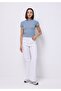 Slim Fit Round Neck Solid Women's Blue Short Sleeve T-Shirt - 3